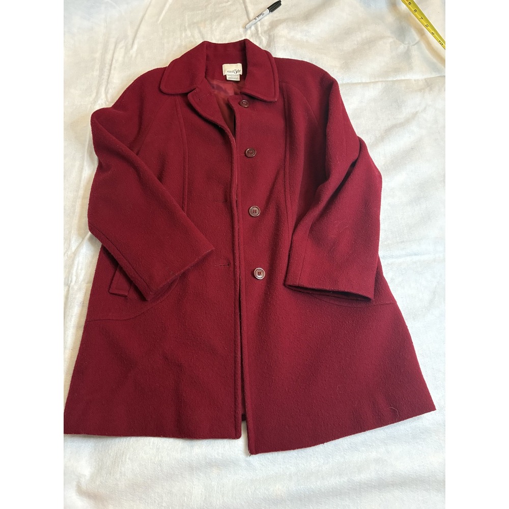 east5th Car Coat Wool Blend Burgundy Button Front Classic Structured Warm M